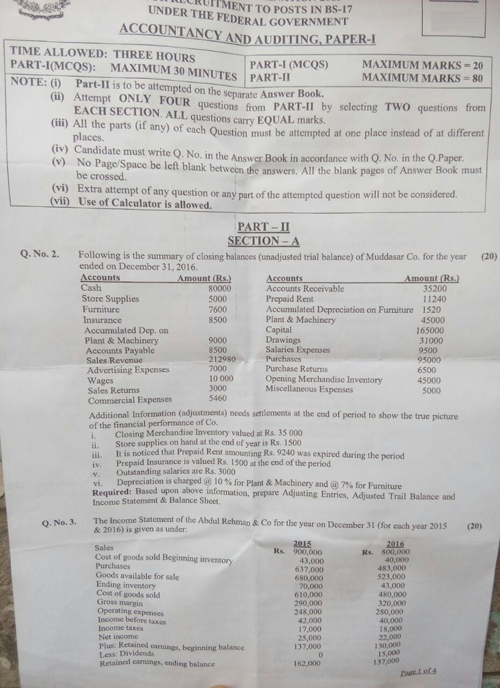 Accountancy & Auditing CSS 2018 Paper Page 1