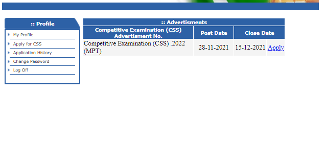  Click on Apply for CSS to Apply for MCQs based Preliminary Test CSS 2022