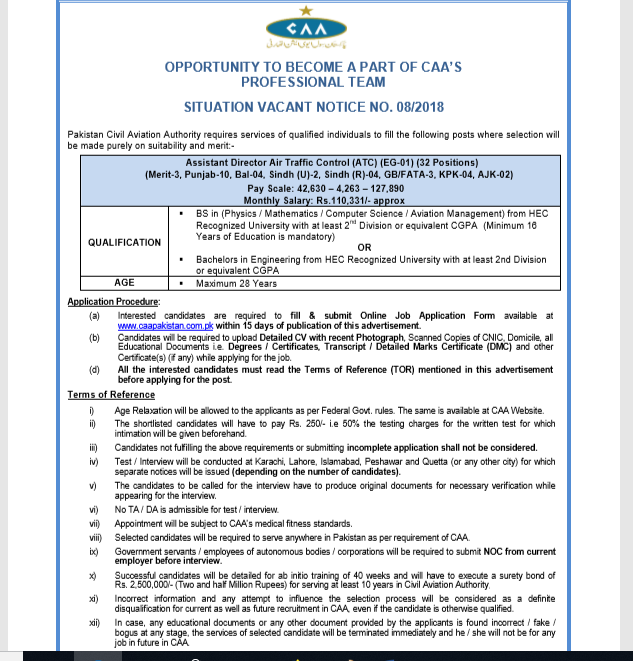 Assistant Director Air Traffic Controller Positions Announced In CAA 