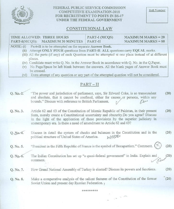 Constitutional Law CSS Paper of 2018