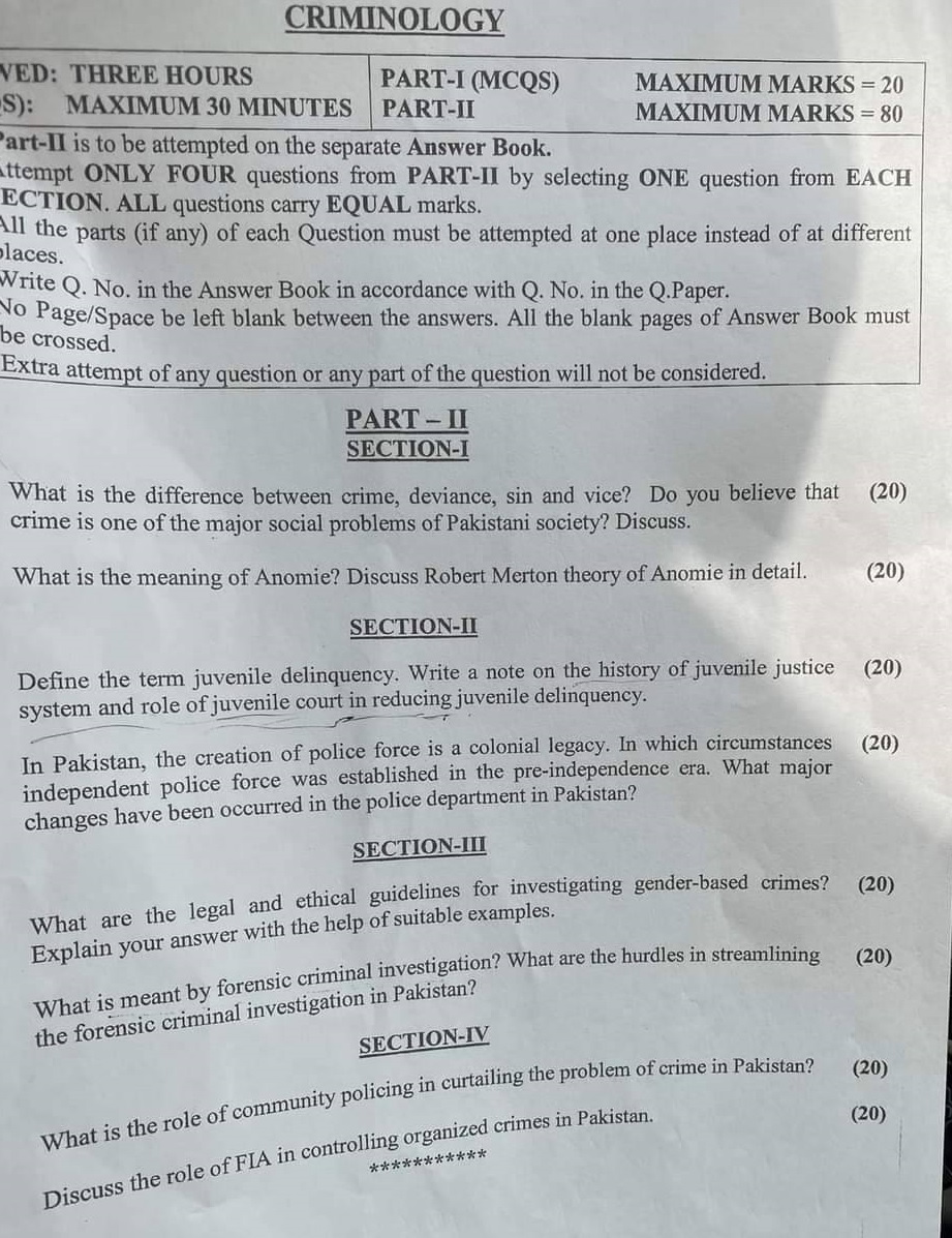 Past Papers Fpsc Css Criminology Subjective Hot Sex Picture