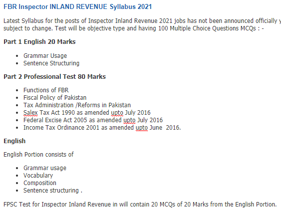 inspector-inland-revenue-fbr-fpsc-syllabus