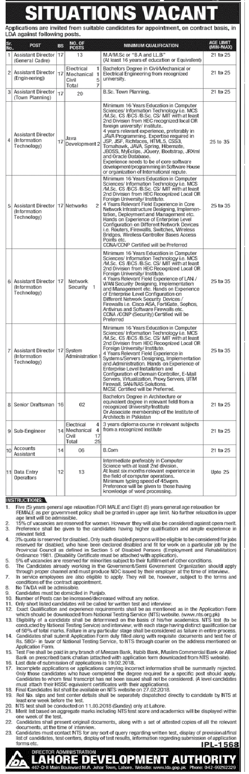 Lahore Development Authority 39 Assistnat Directors Jobs 2018