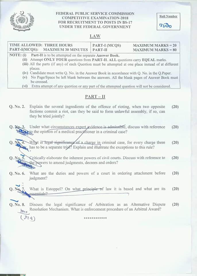 Law CSS 2018 of FPSC