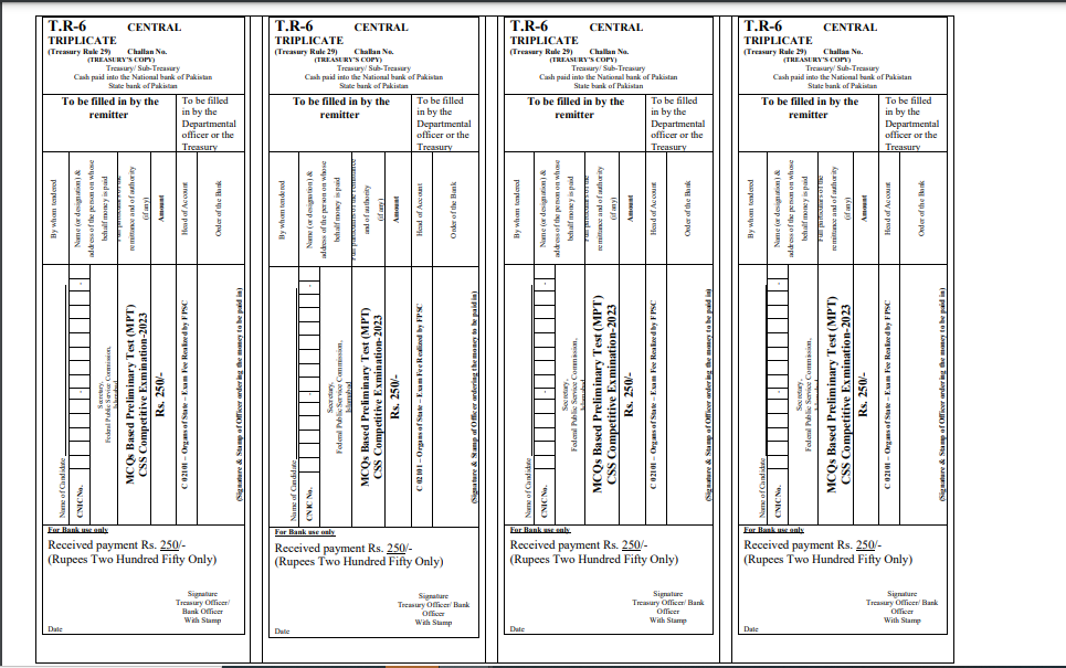  MPT Screening Test FPSC Challan Form 2023