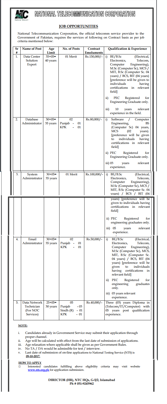 NTC Jobs 2017