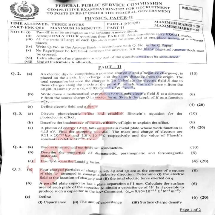 Physics Paper II css 2022