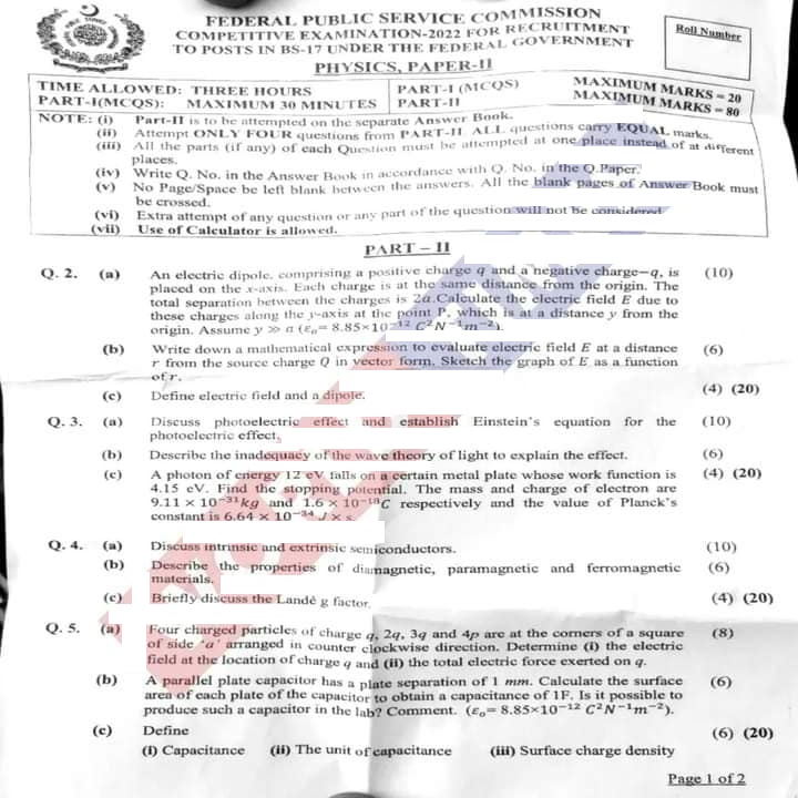 Physics Paper II css 2022