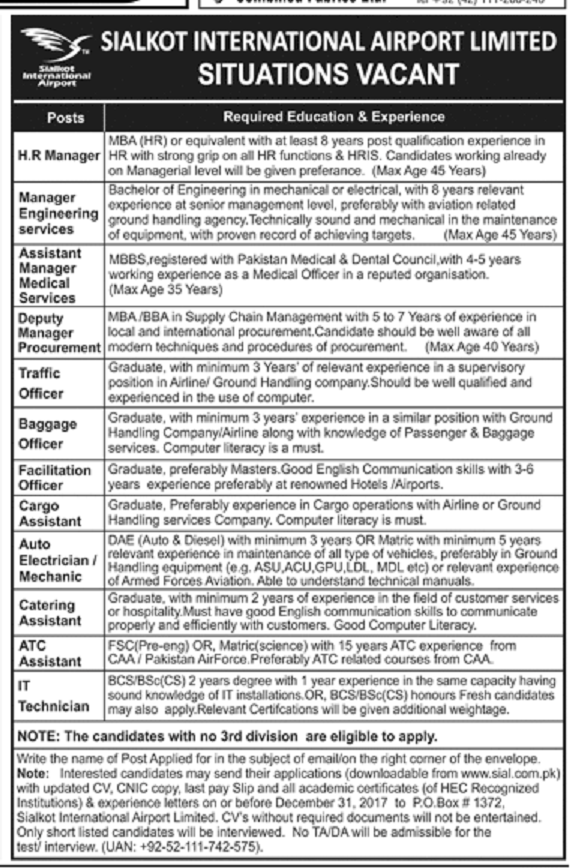 Sialkot International Airport Jobs