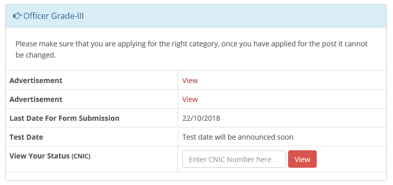 Test Date for Officer Grade 3 OG III in ZTBL 