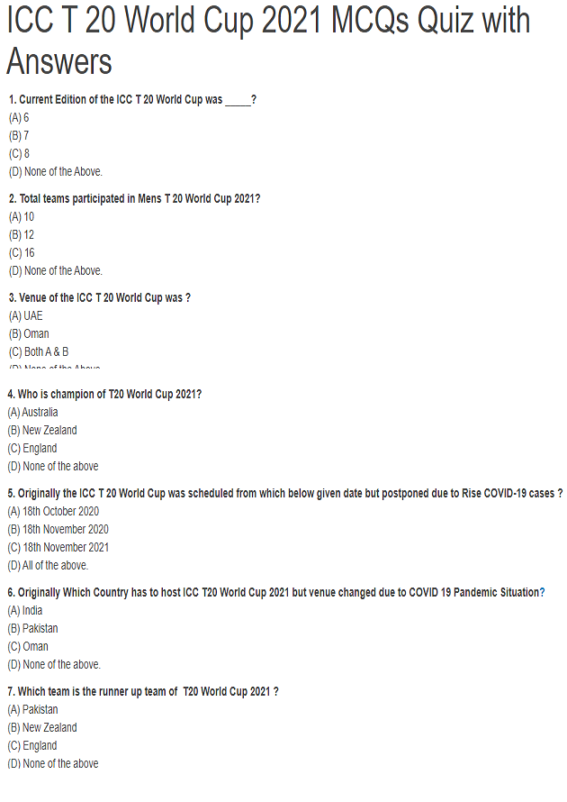  ICC T20 World Cup MCQs