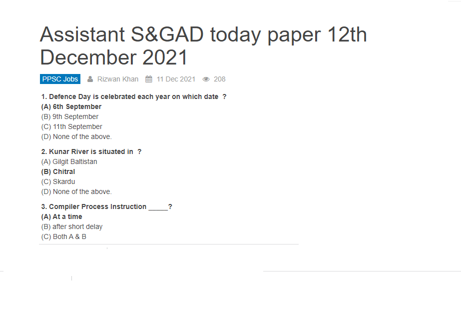 Assistant S&GAD Past Paper 2021 with answers fully solved