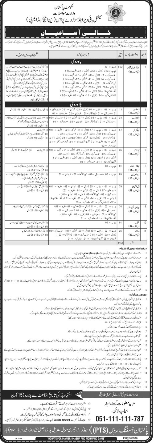892 Posts of Junior Patrol Officer in Motorway Police PTS Jobs 2019 latest advertisement
