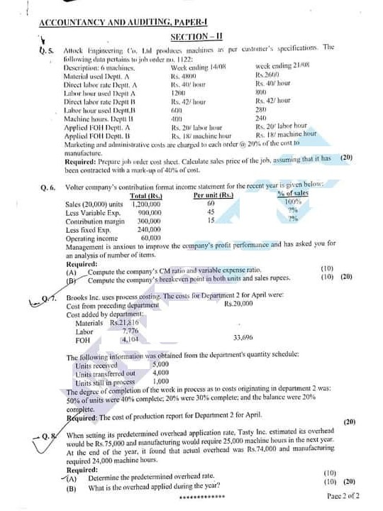 Accoutancy and Auditing Paper 1 Page 2 CSS 2021