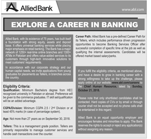 Banking Jobs in Pakistan for fresh graduates