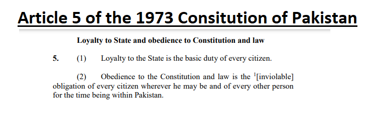 Article 5 1973 Constitution of the Islamic Republic of Pakistan
