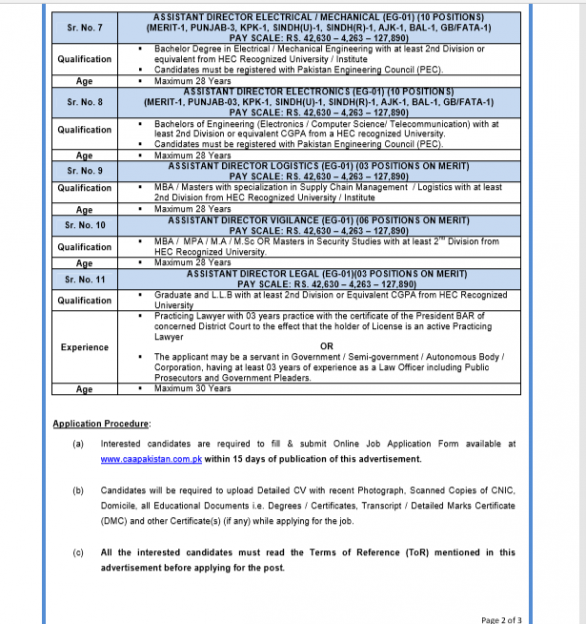 CAA AD Electrical, Electronics ,Logisitics Jobs Advertisement no 10/2018