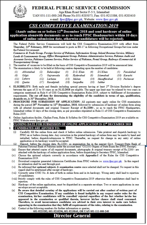 CSS 2019 Advertisement FPSC 