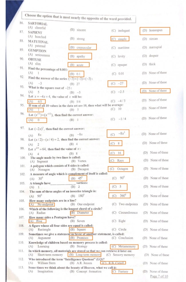 Download Past Paper of MPT test for CSS