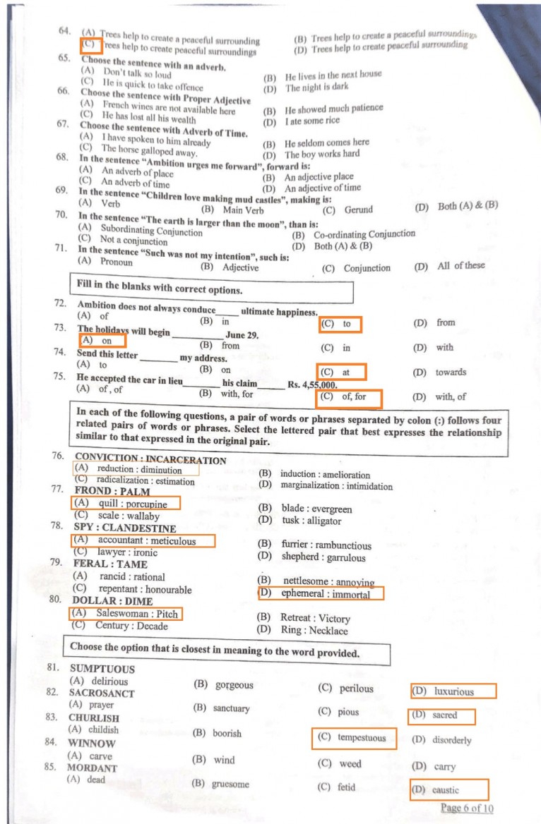 English MCQs of Prepositions, Analogies, Synonyms in MPT Screening Test Past Paper 2022  