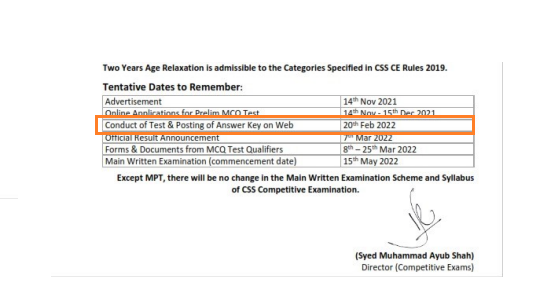 CSS Screening Test Date 2022