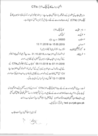 CTI Jobs Advertisement 2018-19 