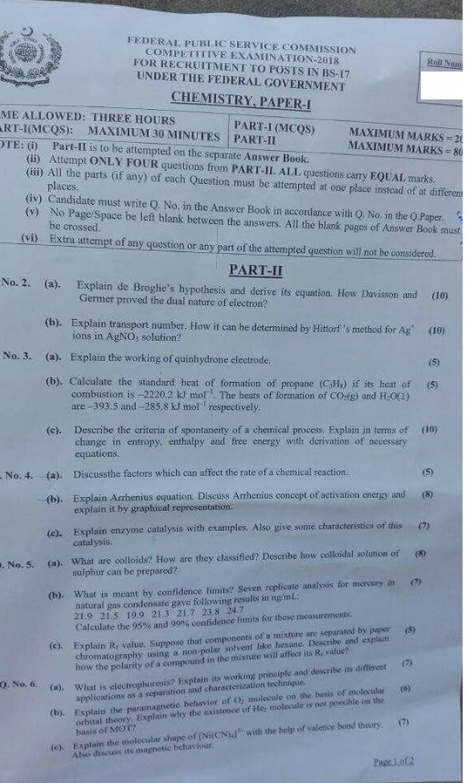 Chemsitry CSS 2018 paper page 1