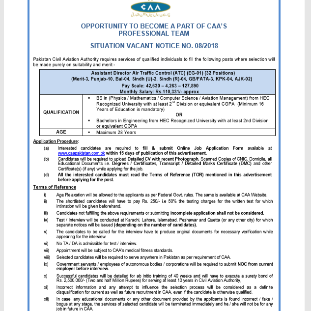 Assistant Director Air Traffic Controller Positions announced in CAA