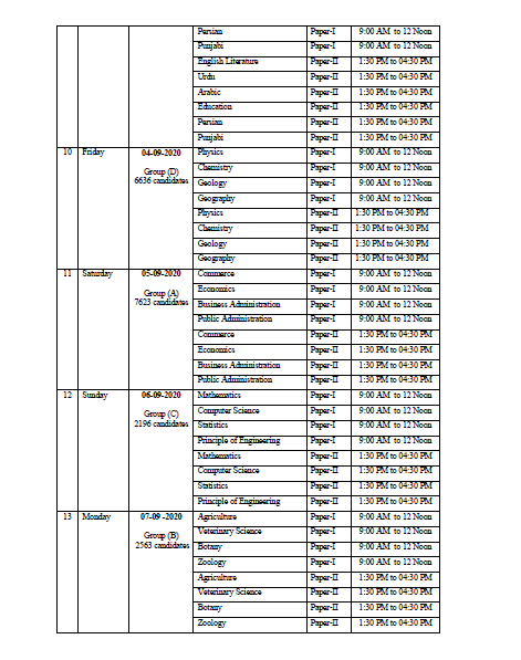 PMS 2020 Exam Schedule 2020  Combined Competitive Examination PPSC