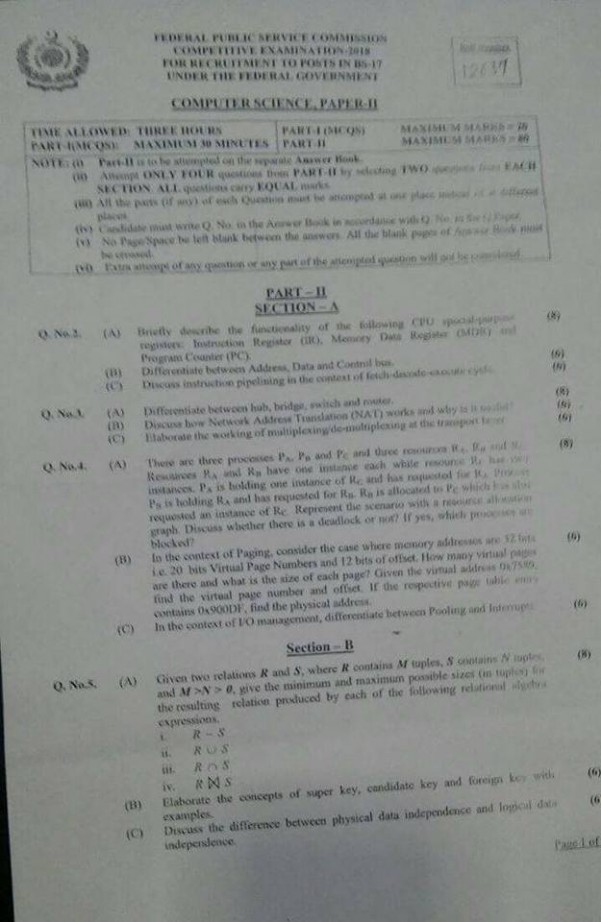 Computer Science Paper II B CSS 2018