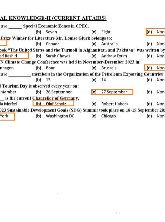 Current Affairs Solved MCQs CSS 2024 Past paper