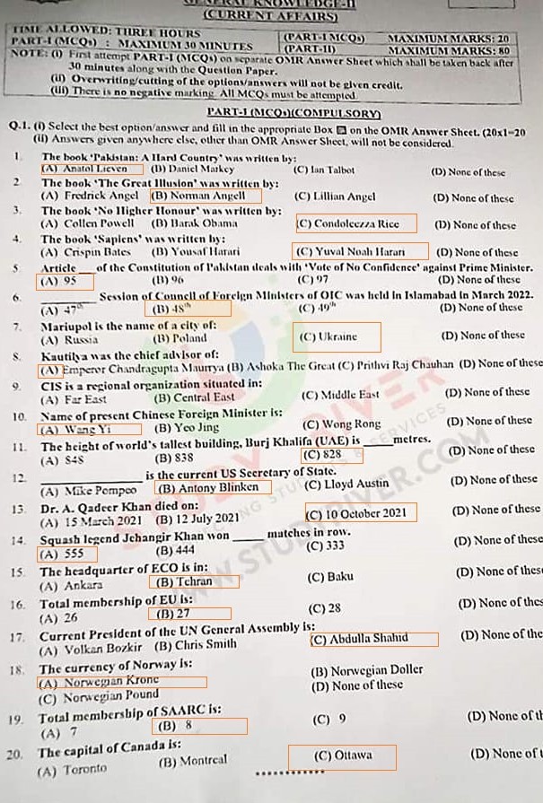 Current Affairs CSS 2022 Paper Solved MCQs 