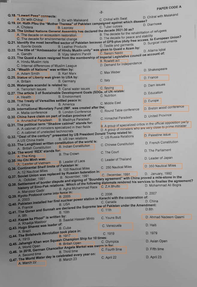 General Knowledge Solved PMS paper 2020