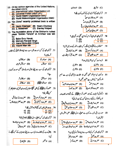 PPSC Past Paper Tehsildar Urdu MCQs 2012