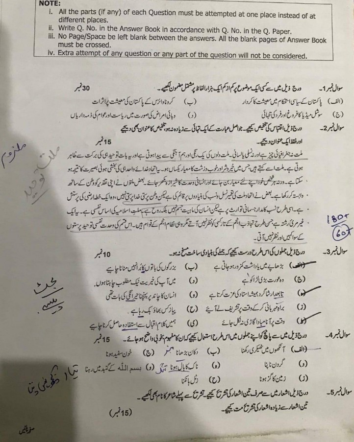Urdu PMS 2020 Paper