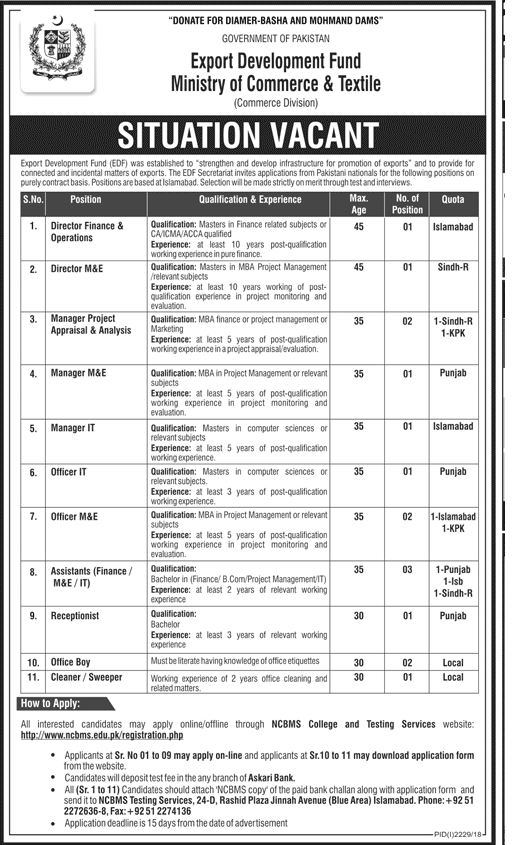 Federal Government Jobs in Pakistan 2018 of Directors, Managers, IT Officer, Assistant Latest
