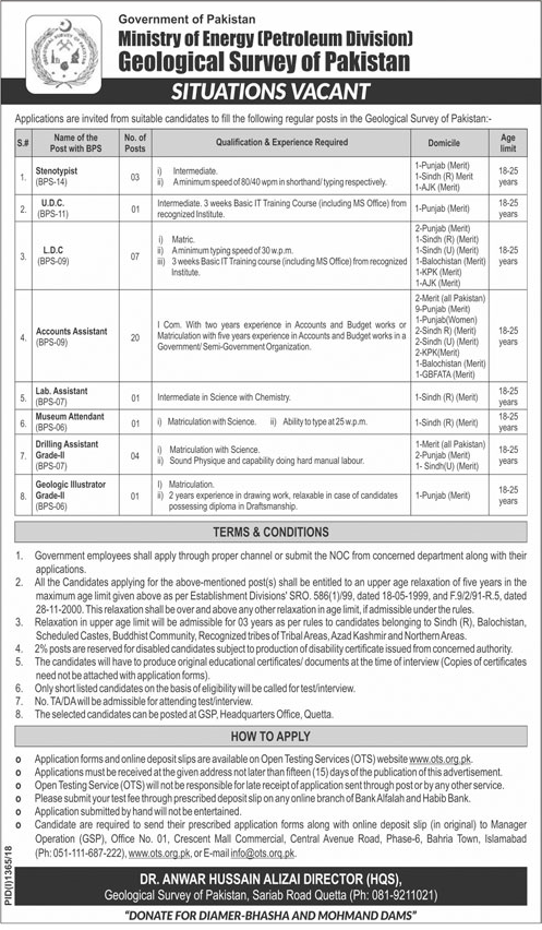 Geological Survey OTS Jobs 2018 , Government Jobs Apply Online