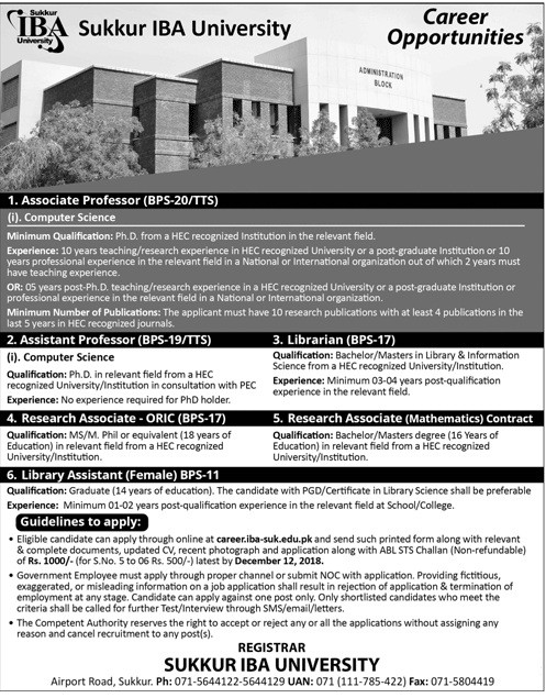 Lecturer, Assistant Professor, Professor Computer Science IBA Sukkur Latest Jobs advertisement