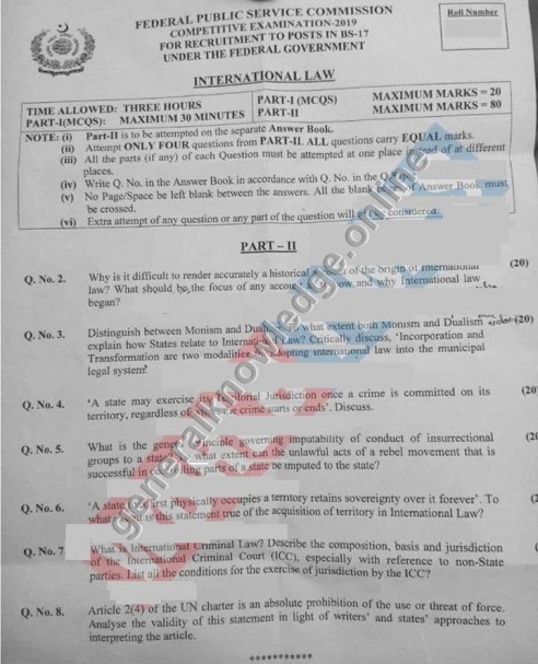 International Law Paper CSS 2019