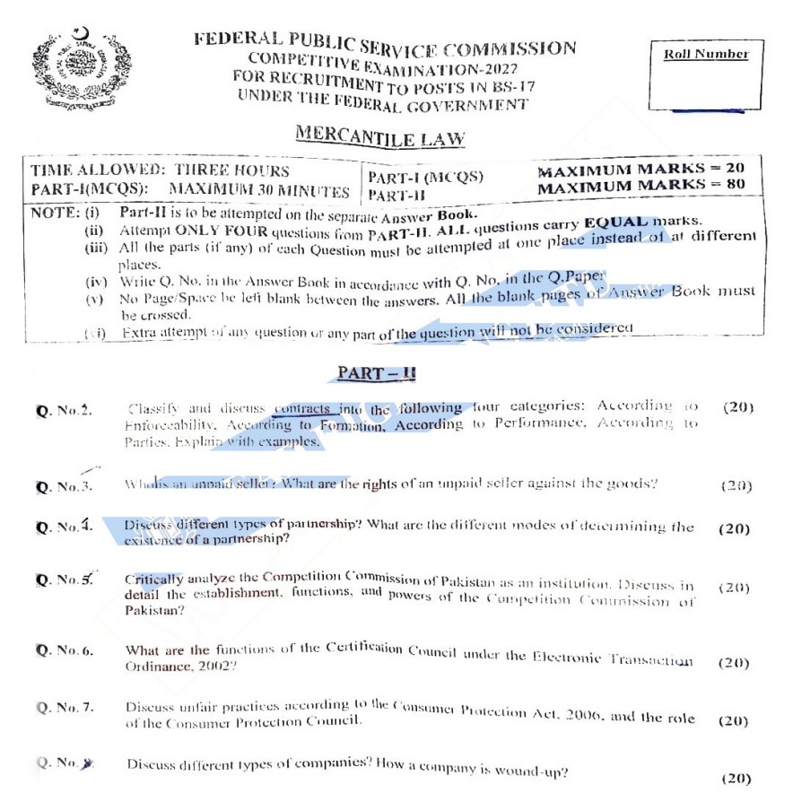 Mercantile Law Paper CSS 2022