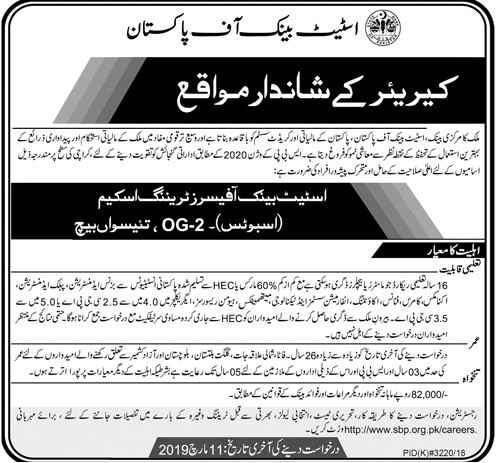 Officer OG-2 State Bank of Pakistan SBOTS Jobs 2019