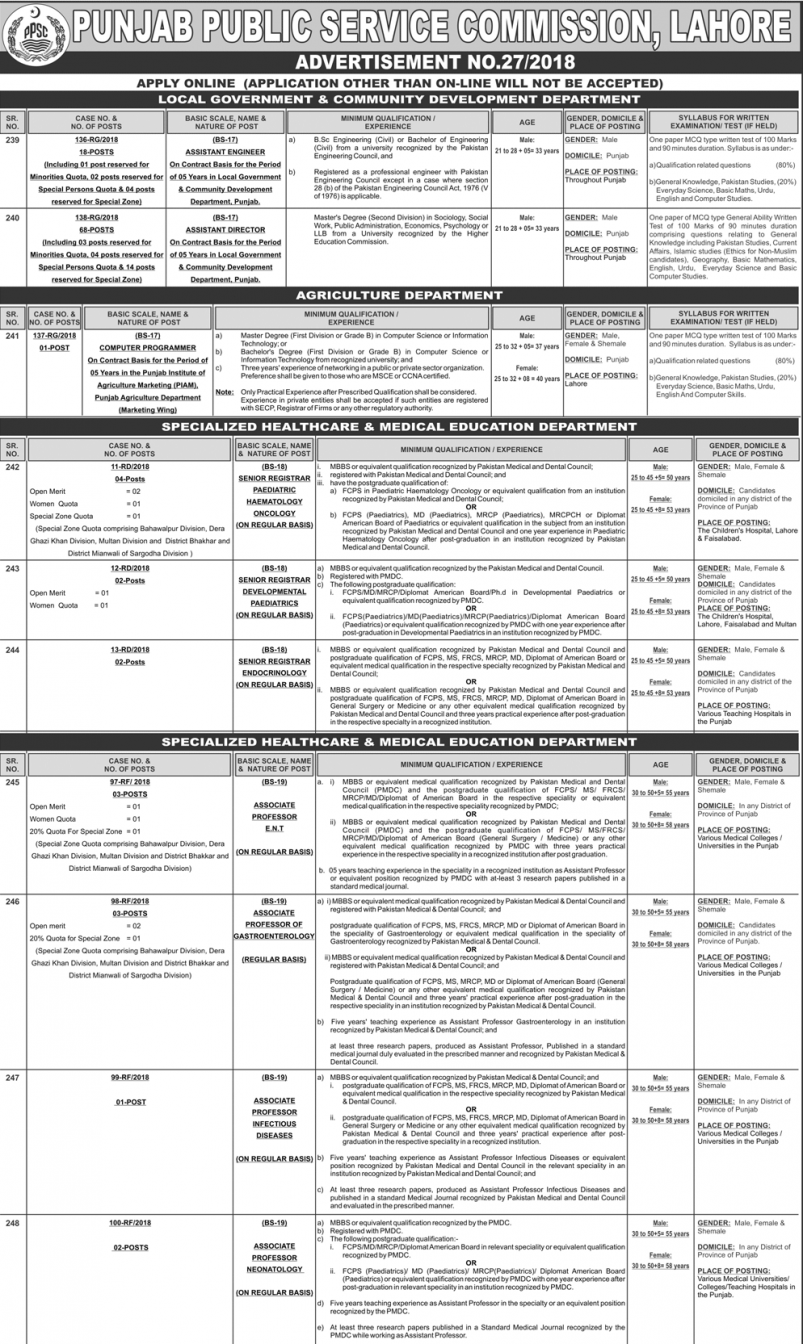 PPSC Advertisement No. 27 2018 Page 1 Assistant Director Local Government Jobs