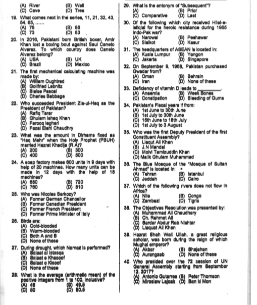 PPSC Sub Inspector Cooeprative Deaprtment Past Paper 2017