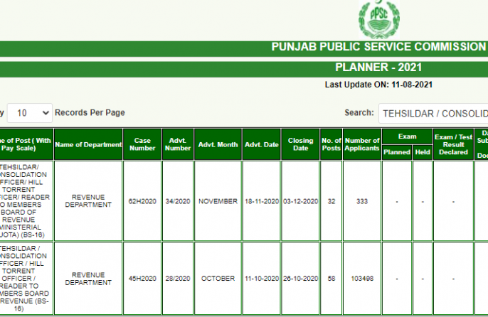 PPSC Tehsildar Test Date 2021