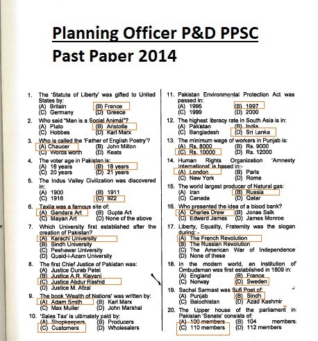 Planning Officer P&D PPSC Past Paper