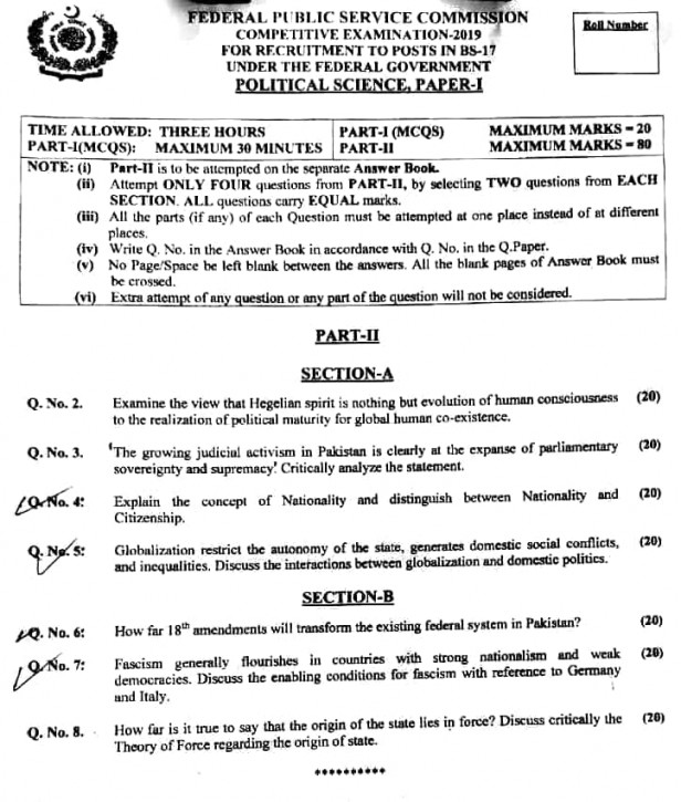 Political Science Paper 1 CSS 2019