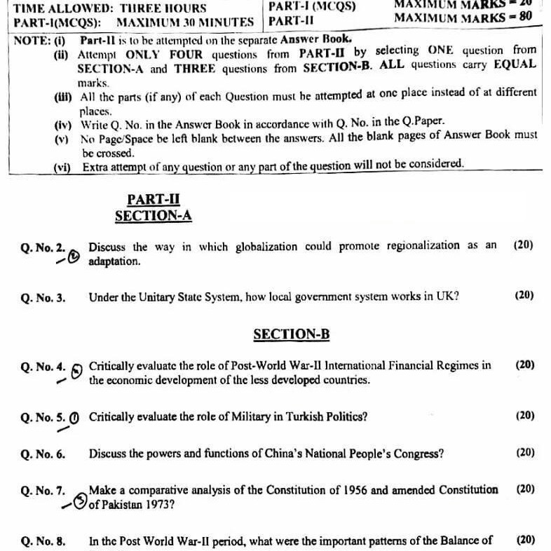 Political Science Paper 2 Css 2020