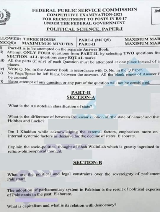 Political Science Paper 1 CSS 2021