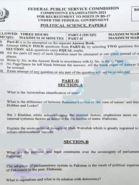 Political Science Paper 1 CSS 2021