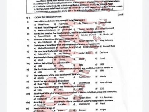 Social Work PCS Paper 2021 BPSC MCQs